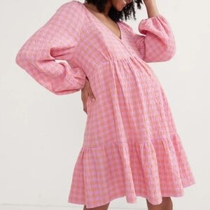 HATCH Women's Collection The Maternity Kelsey Pink Gingham Plaid Dress